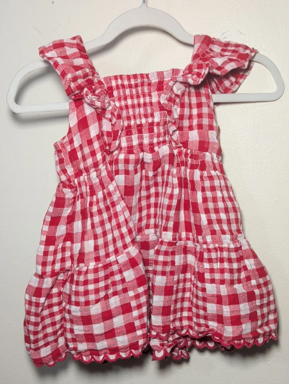 Old Navy Red + White Plaid Dress 100% Cotton Ruffle Sleeves Baby Girl 18-24M